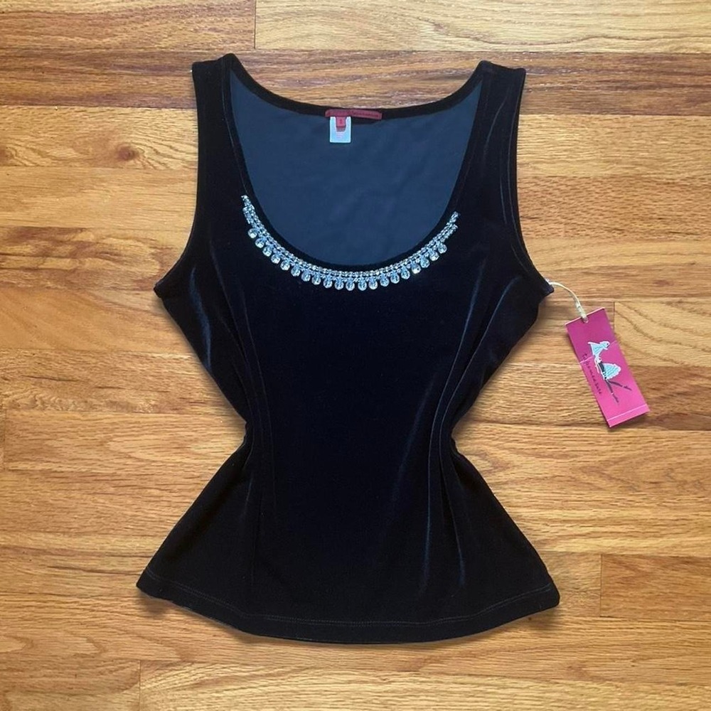 Deadstock NWT 90s 2000s Preppy Velvet Tanktop Size S Rhinestone Whimsygoth Goth